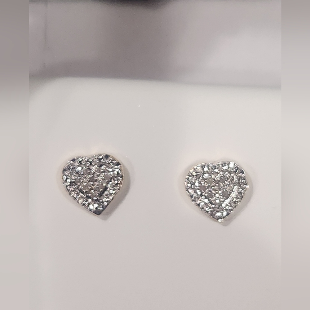 Gold Over 925 Sterling Silver Natural Diamond Heart Stud Earrings